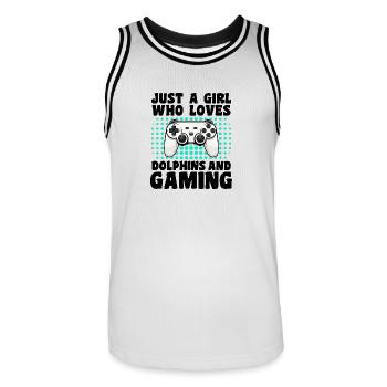 Gamer und Delfine: Videospiele und Delfine - Männer Basketball-Trikot - Weiß/Schwarz - Vorne - AI Model Male 185 dark (185cm)