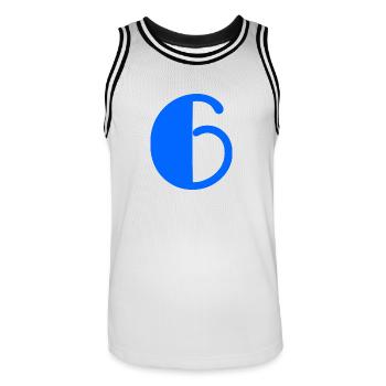 6 YEARS. 6th ANNIVERSARY. 6 YEAR ANNIVERSARY. 6 - Men's Basketball Jersey - white/black - Front - AI Model Male 185 dark (185cm)
