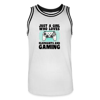 Gamer & Elephants Video Games & Majestic Power - Men's Basketball Jersey - white/black - Front - AI Model Male 185 dark (185cm)