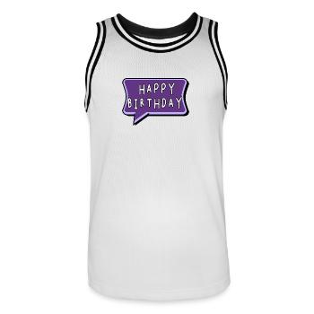 HAPPY BIRTHDAY. HAPPY BIRTHDAY. BIRTHDAY. - Men's Basketball Jersey - white/black - Front - AI Model Male 185 dark (185cm)