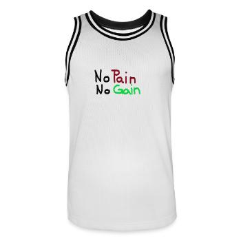 No Pain No Gain - Männer Basketball-Trikot - Weiß/Schwarz - Vorne - AI Model Male 185 dark (185cm)