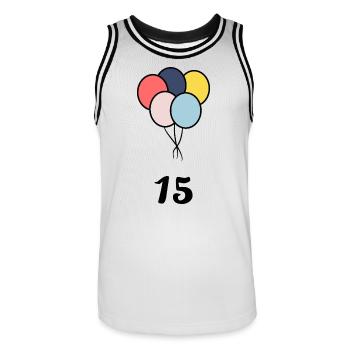 15. 15 YEARS. 15th ANNIVERSARY. 15 YEAR ANNIVERSARY. - Men's Basketball Jersey - white/black - Front - AI Model Male 185 dark (185cm)