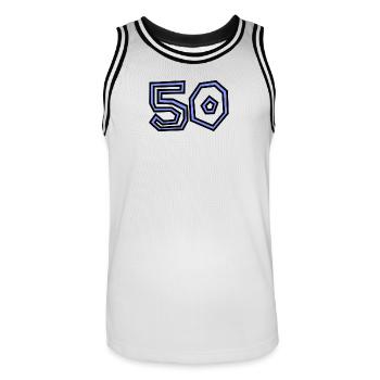 50. 50 ANS. 50e ANNIVERSAIRE. ANNIVERSAIRE 50 ANS. - Maillot de basket Homme - blanc/noir - Devant - AI Model Male 185 dark (185cm)