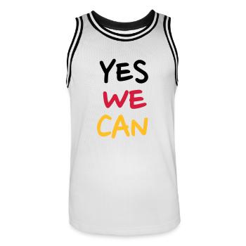 Yes we can - Men's Basketball Jersey - white/black - Front - AI Model Male 185 dark (185cm)