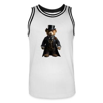 Plush bear in black tailcoat - Men's Basketball Jersey - white/black - Front - AI Model Male 185 dark (185cm)