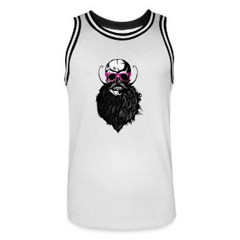 head of death hipster bald crane logo anarchy slu - Men's Basketball Jersey - white/black - Front - AI Model Male 185 dark (185cm)