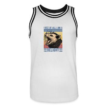 First Of All I'm A Delight Sarcastic Angry Opossum - Männer Basketball-Trikot - Weiß/Schwarz - Vorne - AI Model Male 185 dark (185cm)