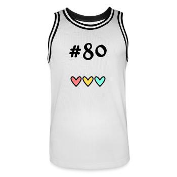 80 YEARS. 80TH ANNIVERSARY. BIRTHDAY 80 YEARS. 80 - Men's Basketball Jersey - white/black - Front - AI Model Male 185 dark (185cm)