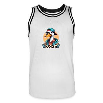 Ducken Sie sich - Männer Basketball-Trikot - Weiß/Schwarz - Vorne - AI Model Male 185 dark (185cm)