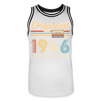 80th Birthday 80th Anniversary Original 1946 - Men's Basketball Jersey - white/black - Front - AI Model Male 185 dark (185cm)
