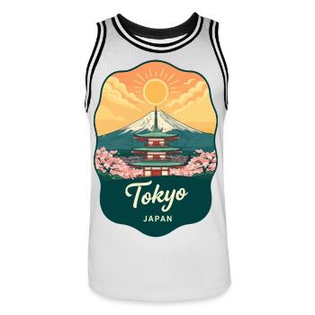 Tokyo Mount Fuji Vintage Sunset Reiseabzeichen - Männer Basketball-Trikot - Weiß/Schwarz - Vorne - AI Model Male 185 dark (185cm)