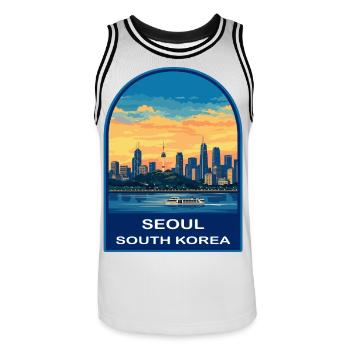 Seoul Südkorea Skyline Retro Sonnenuntergangsabzeichen - Männer Basketball-Trikot - Weiß/Schwarz - Vorne - AI Model Male 185 dark (185cm)