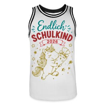 Endlich Schulkind 2026 Unicorn - Männer Basketball-Trikot - Weiß/Schwarz - Vorne - AI Model Male 185 dark (185cm)
