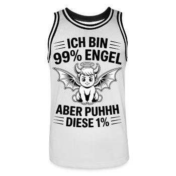 Ich bin 99% Engel aber Puhhh diese 1% - Männer Basketball-Trikot - Weiß/Schwarz - Vorne - AI Model Male 185 dark (185cm)