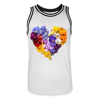 Heart of Pansies - Colorful Blossom Speech - Men's Basketball Jersey - white/black - Front - AI Model Male 185 dark (185cm)