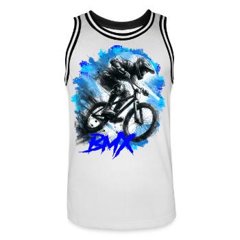 BMX Bike - Männer Basketball-Trikot - Weiß/Schwarz - Vorne - AI Model Male 185 dark (185cm)