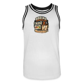 Sozial Startklar Ab Tasse 2 Kaffee Motiv - Männer Basketball-Trikot - Weiß/Schwarz - Vorne - AI Model Male 185 dark (185cm)