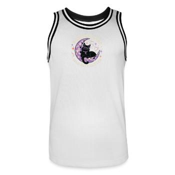 Katzenhaare sind mein Glitzer – Disco Katze - Männer Basketball-Trikot - Weiß/Schwarz - Vorne - AI Model Male 185 dark (185cm)