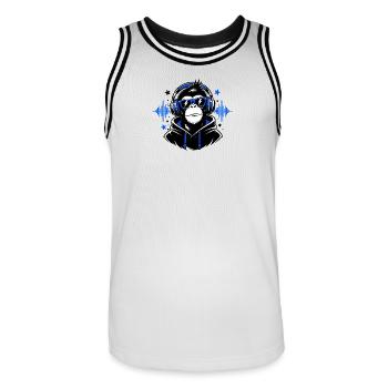 DJ-Affe mit Kopfhörern - Männer Basketball-Trikot - Weiß/Schwarz - Vorne - AI Model Male 185 dark (185cm)