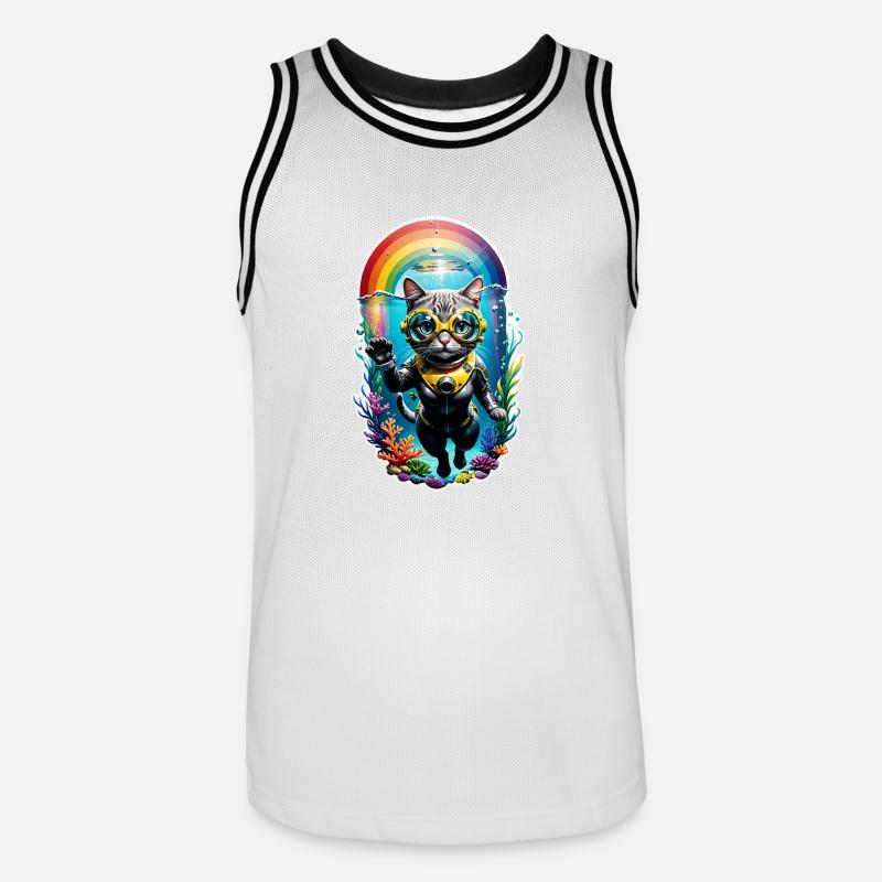 chat faisant de la plongée - Maillot de basket Homme - blanc/noir
