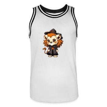 Lion d’Halloween mignon avec chapeau de sorcière. - Maillot de basket Homme - blanc/noir - Devant - AI Model Male 185 dark (185cm)