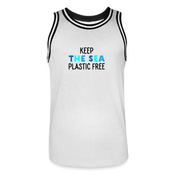 Protection de l’environnement en mer - Maillot de basket Homme - blanc/noir - Devant - AI Model Male 185 dark (185cm)