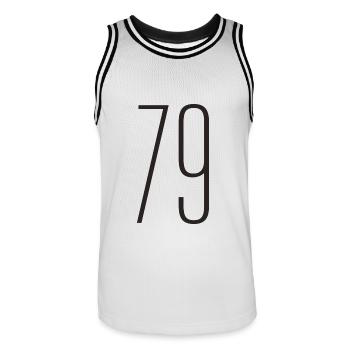 79 - Männer Basketball-Trikot - Weiß/Schwarz - Vorne - AI Model Male 185 dark (185cm)