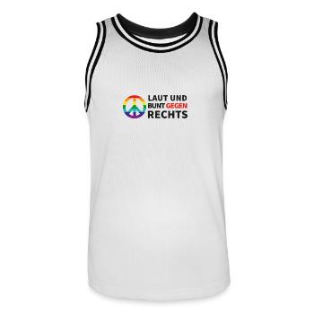 Laut und bunt gegen rechts - Männer Basketball-Trikot - Weiß/Schwarz - Vorne - AI Model Male 185 dark (185cm)