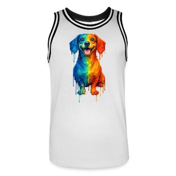 Teckel aux couleurs vives - Maillot de basket Homme - blanc/noir - Devant - AI Model Male 185 dark (185cm)