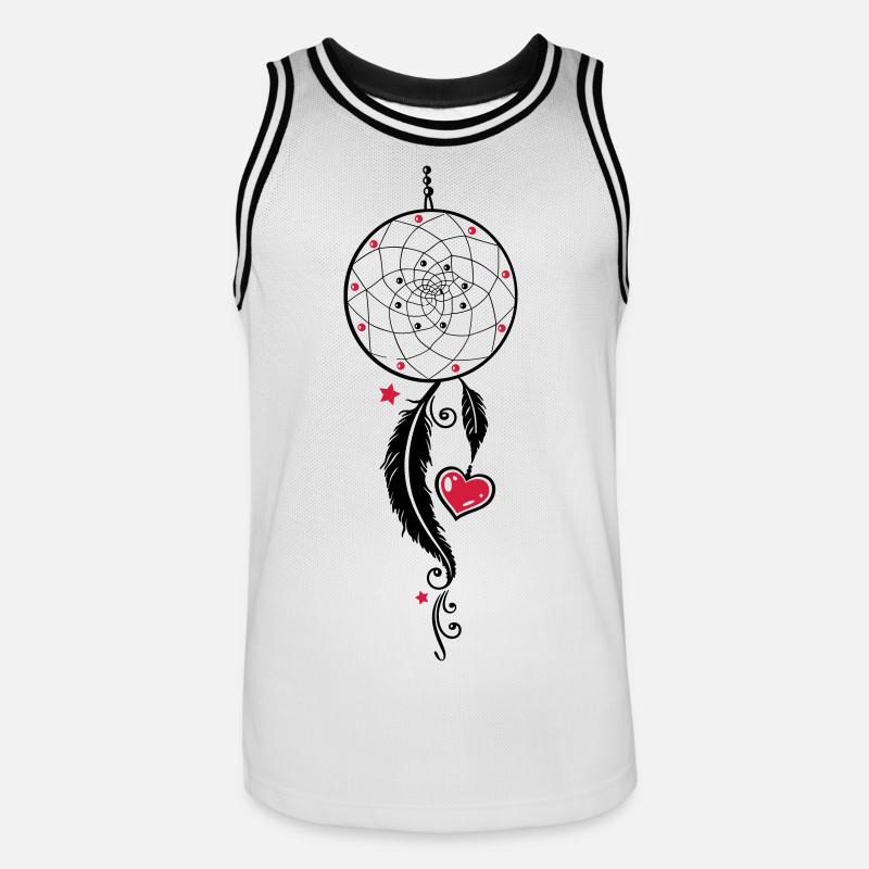 Dreamcatcher con cuore, piume, stelle e perle. - Maglia da basket per uomo - bianco/nero