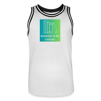Lesen ist mein Cardio - Männer Basketball-Trikot - Weiß/Schwarz - Vorne - AI Model Male 185 dark (185cm)
