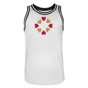 Circle of Hearts Glitter Red Gold - Men's Basketball Jersey - white/black - Front - AI Model Male 185 dark (185cm)