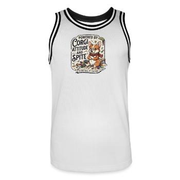 Attitude et Rancune Un Chien Drôle Powered By Corgi - Maillot de basket Homme - blanc/noir - Devant - AI Model Male 185 dark (185cm)