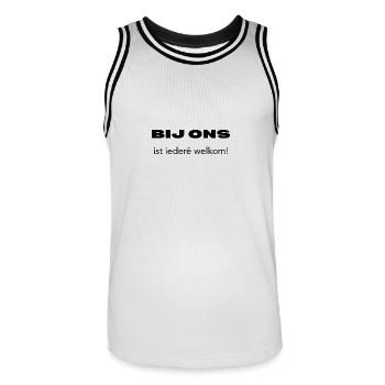 Tout le monde est le bienvenu ici – Dialecte anversois - Maillot de basket Homme - blanc/noir - Devant - AI Model Male 185 dark (185cm)