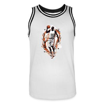 Joueur de basket-ball dynamique aux lancers francs - Maillot de basket Homme - blanc/noir - Devant - AI Model Male 185 dark (185cm)