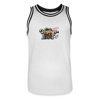 1974 Vintage Retro Geburtstagsgeschenk - Männer Basketball-Trikot - Weiß/Schwarz - Vorne - AI Model Male 185 dark (185cm)