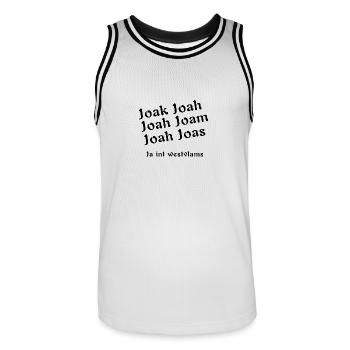 Oui int Westvlams. Chemise en dialecte flamand occidental - Maillot de basket Homme - blanc/noir - Devant - AI Model Male 185 dark (185cm)