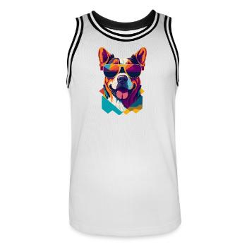 Pawsome Attitude: Retro Dog T-Shirt - Men's Basketball Jersey - white/black - Front - AI Model Male 185 dark (185cm)