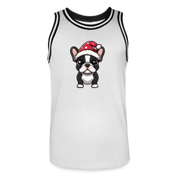 Buldog Français Chien Noël Noël - Maillot de basket Homme - blanc/noir - Devant - AI Model Male 185 dark (185cm)