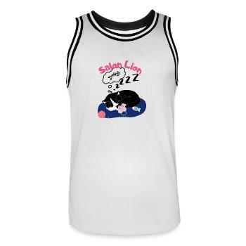 Salonlöwe - Schlafende Katze mit Mäusen Wollknäuel - Männer Basketball-Trikot - Weiß/Schwarz - Vorne - AI Model Male 185 dark (185cm)