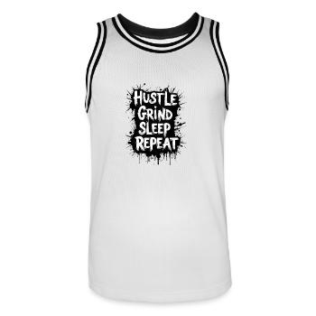 HUSTLE GRIND SLEEP REAPEAT - Männer Basketball-Trikot - Weiß/Schwarz - Vorne - AI Model Male 185 dark (185cm)