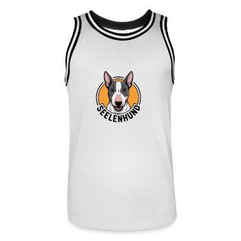 Minibullterrier - mein Seelenhund. Minibullterrier - Männer Basketball-Trikot - Weiß/Schwarz - Vorne - AI Model Male 185 dark (185cm)