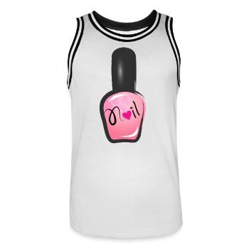 rosa Nagellack im Graffiti Stil mit Herz - Männer Basketball-Trikot - Weiß/Schwarz - Vorne - AI Model Male 185 dark (185cm)