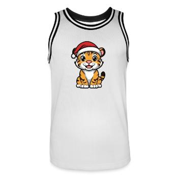 Tigre Noël Mignon - Maillot de basket Homme - blanc/noir - Devant - AI Model Male 185 dark (185cm)