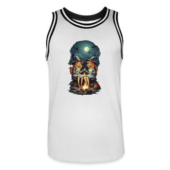 Funny Witches Spell Campfire Halloween Cartoon - Men's Basketball Jersey - white/black - Front - AI Model Male 185 dark (185cm)