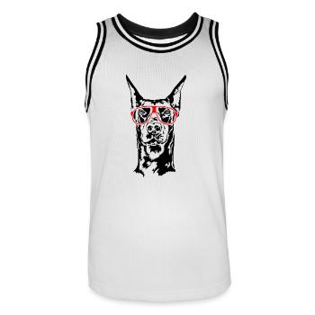 Lunettes Doberman Dobie Dogs Dog Sports Wilsigns - Maillot de basket Homme - blanc/noir - Devant - AI Model Male 185 dark (185cm)