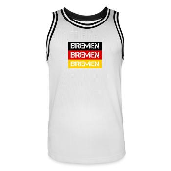 STADT BREMEN, DEUTSCHLAND - Männer Basketball-Trikot - Weiß/Schwarz - Vorne - AI Model Male 185 dark (185cm)