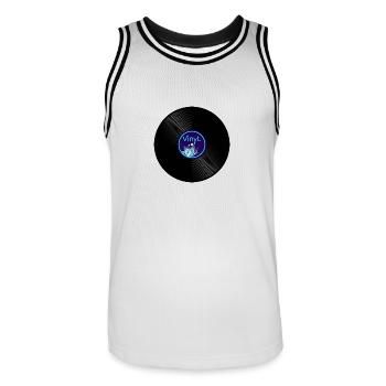 vinyl record - Men's Basketball Jersey - white/black - Front - AI Model Male 185 dark (185cm)