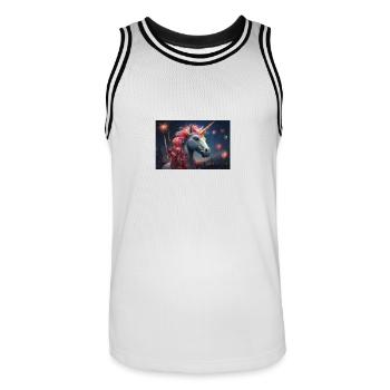 Feux d’artifice licorne - Maillot de basket Homme - blanc/noir - Devant - AI Model Male 185 dark (185cm)