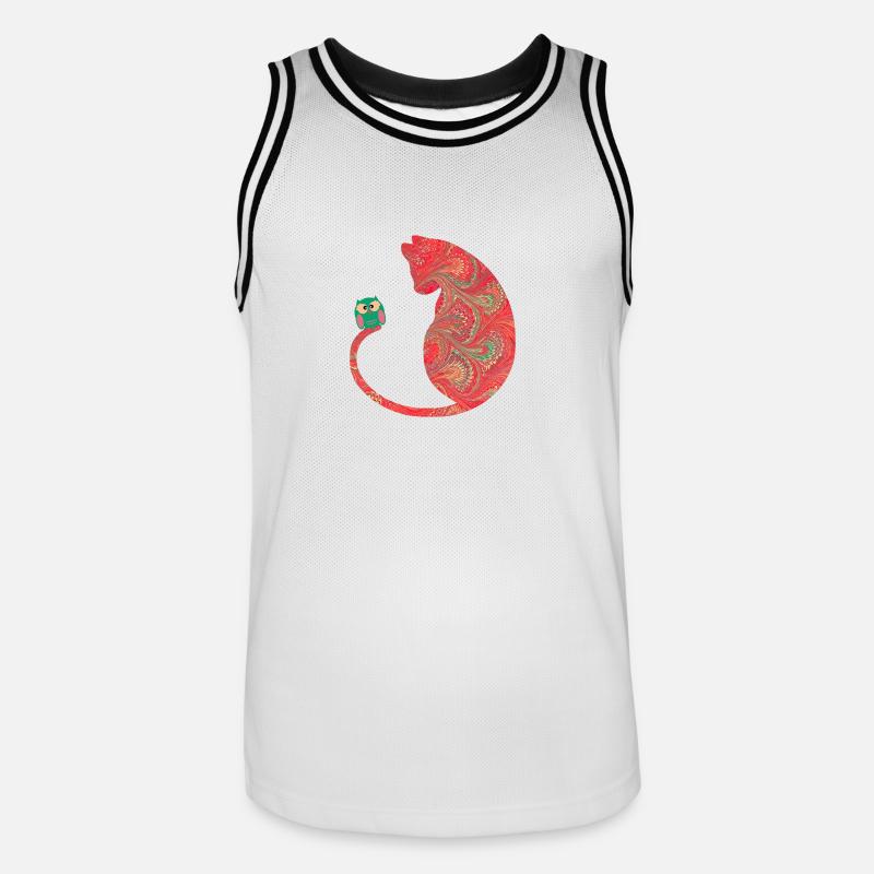 katze mit eule e 91 - Männer Basketball-Trikot - Weiß/Schwarz
